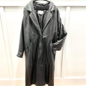 Black 100% Genuine Leather Trench Coat Jacket FITZ-WRIGHT size 1X